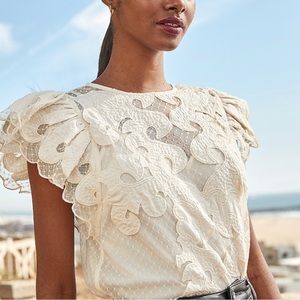 Sheer lace ruffle sleeve top
